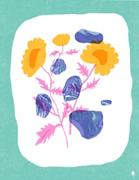 a drawing of flowers on a blue background